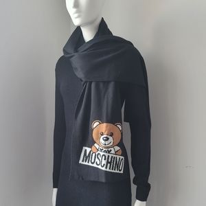NEW Moschino Toy Teddy Bear Black Wool Knit Scarf